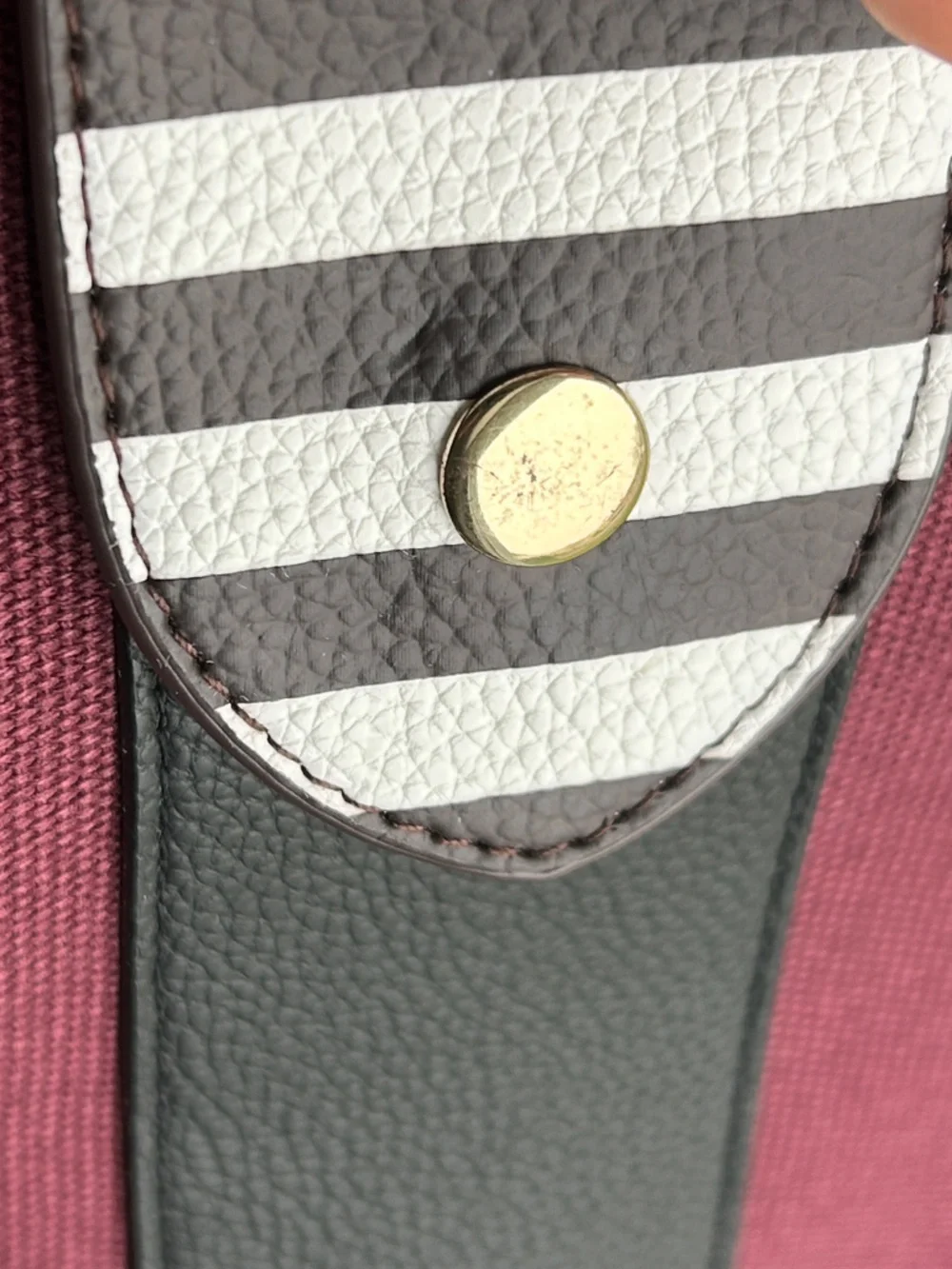 Henri Bendel Iconic Maroon Canvas Cosmetic Bag Zip Clutch Stripe Makeup Pouch